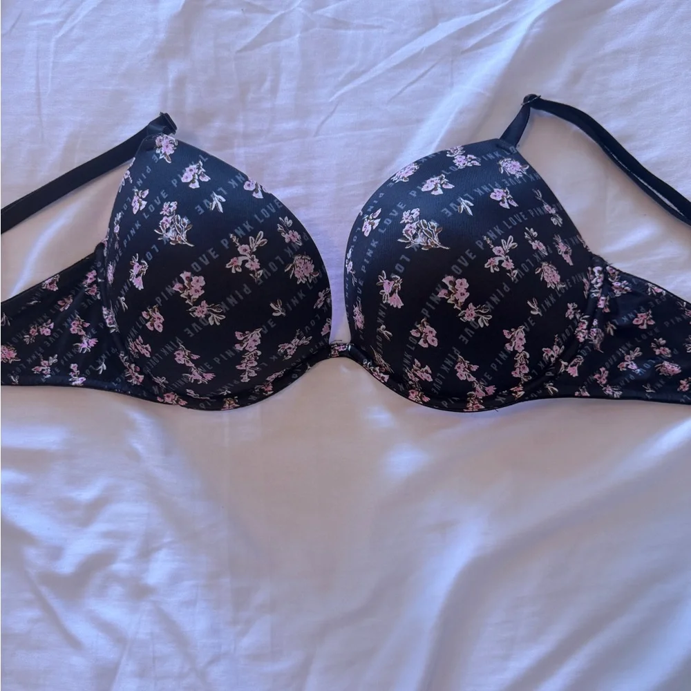 PINK Victoria's Secret Black Bra with Pink Floral Print